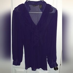 Nevy blue sheer blouse with ruffle